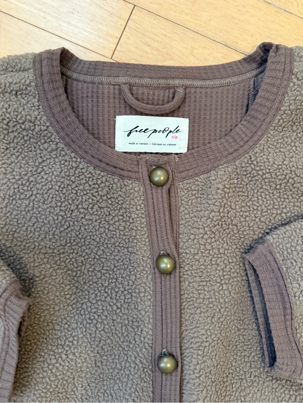 Free People Brown Taupe Sherpa Button Cardigan - Picture 2 of 2